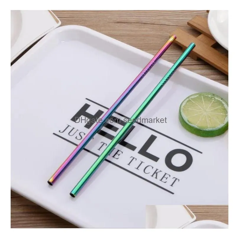 stainless steel drink straw reusable rainbow gold metal straight bend straws drink tea bar drinking straws