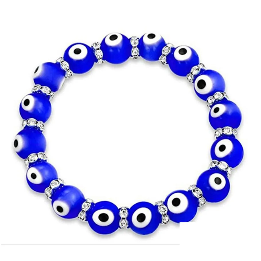 Charm Bracelets 20Pcs/Lot Glass Blue Evil Eye Crystal Beaded Bracelet Women Men Elastic Thread Stretch Greek Jewelry Jewelry Bracelets Dhhns