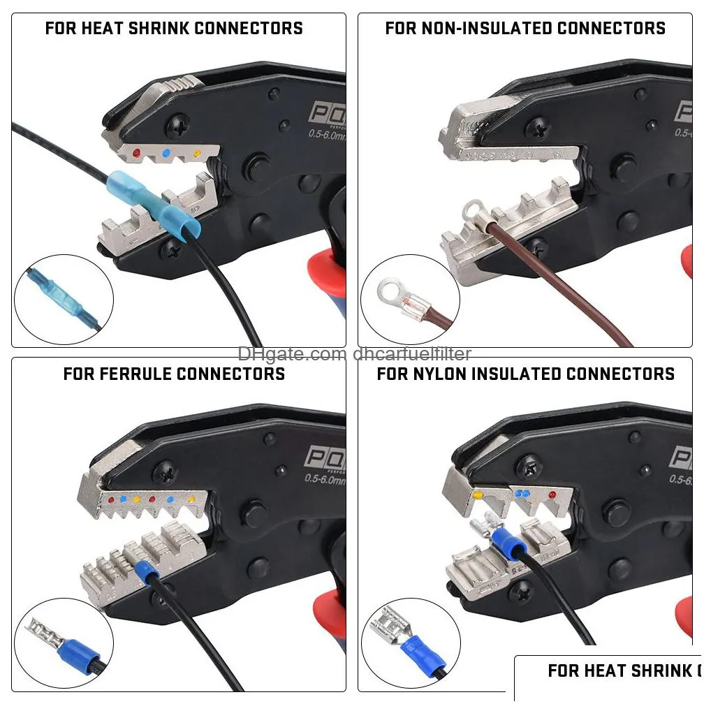 wire crimping tool set ratchet terminal crimper 4 pcs interchangeable dies fit for heat shrink connectors 0.5-6.0mmﾲ/ 20-10awg