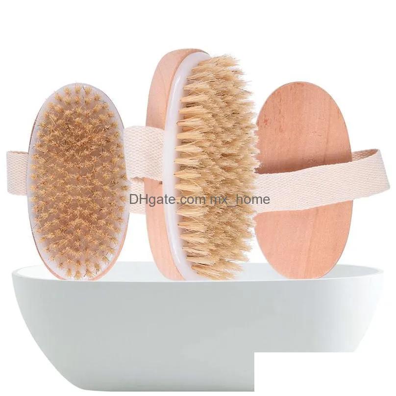100pcs dry skin body face soft natural bristle brush wooden bath shower brushes spa without handle cleansing