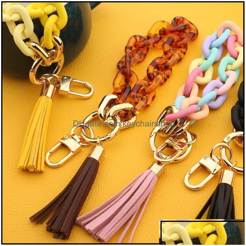 key rings jewelry  keychains fashion women accessories wristlet bangle bracelets acrylic link chain leather tasse dhkry