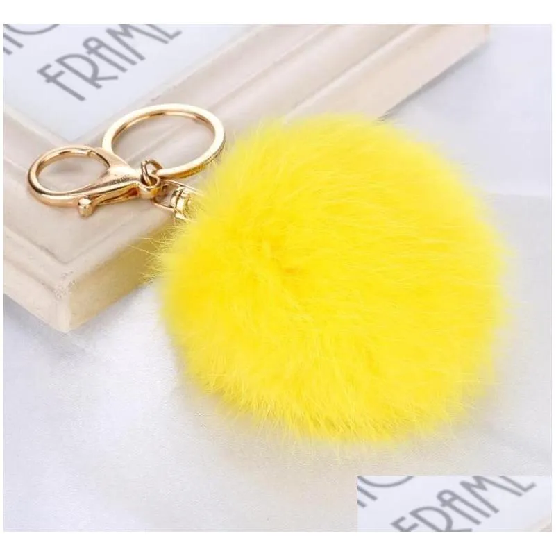 Key Rings Real Rabbit Fur Ball Charms Key Rings Soft Lovely Gold Metal Chains Poms Plush Keychain Car Keyring Bag Earrings Accessories Dhrhw