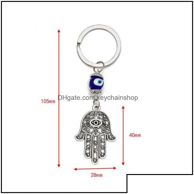 keychains fashion accessories 2021 turkish evil eye lucky blue fatima hand charm trinket key chain vintage keyring for men women car