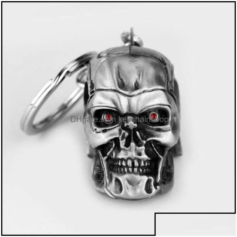 10pcs/lot fashion keyrings jewelry sier pendant movie terminator skeleton mask keychain skl key ring for men car chain drop delivery 2021