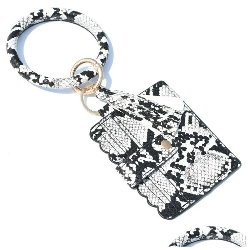 Key Rings Women Wallet Keychains Leopard Print Pu Leather Tassels Bracelet Keychain Credit Card Bangle Key Ring Wristlet Handbag Acces Dhwvh