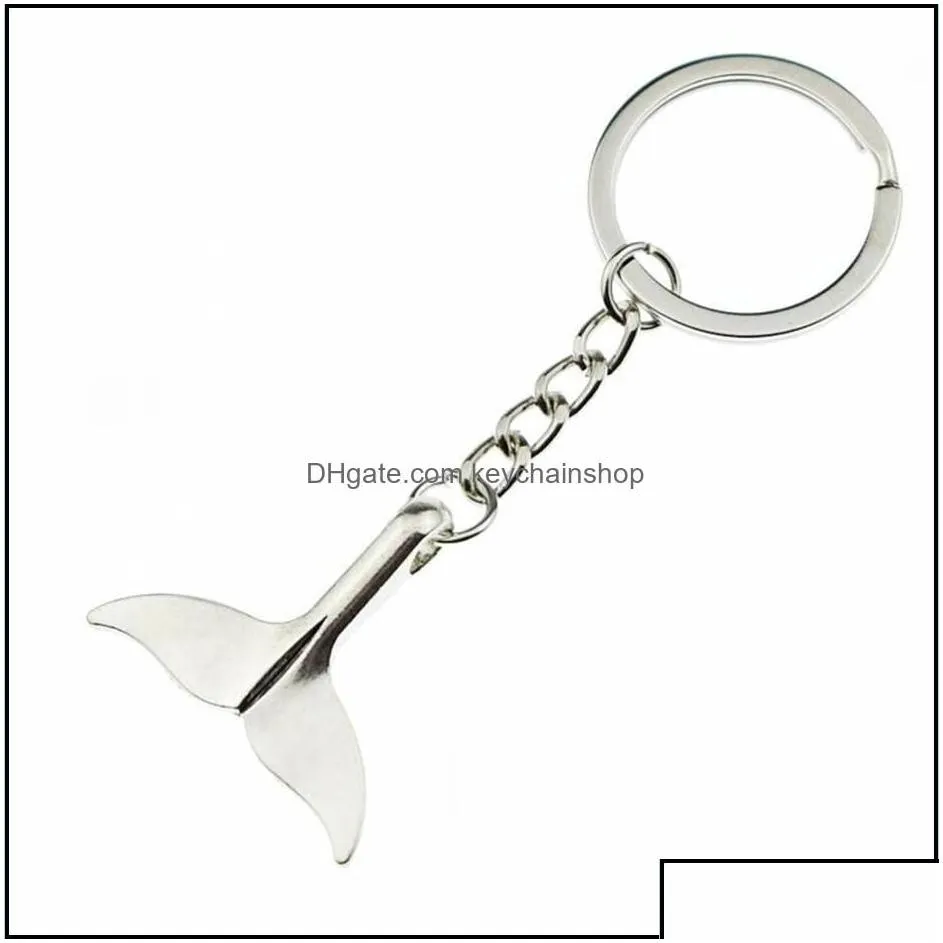 key rings jewelry fashion antique sier big sea animal whale tail charms pendant keychain gift for women girls car purse holder 822 drop