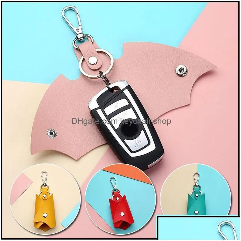 keychains fashion accessories creative bat shaped pu leather keychain women men car key protective er waist hanging case jewelry drop