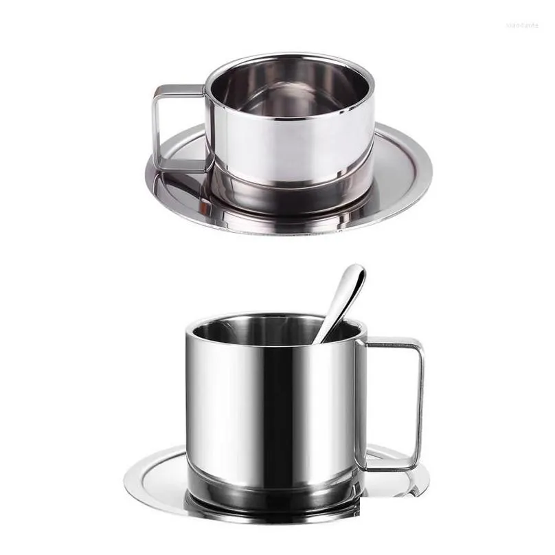 Mugs Mugs Milan/European Style Stainless Steel Cups For Coffee Polishing Process Craft Espresso Tea Service And Saucer Sets Home Garde Dhecg