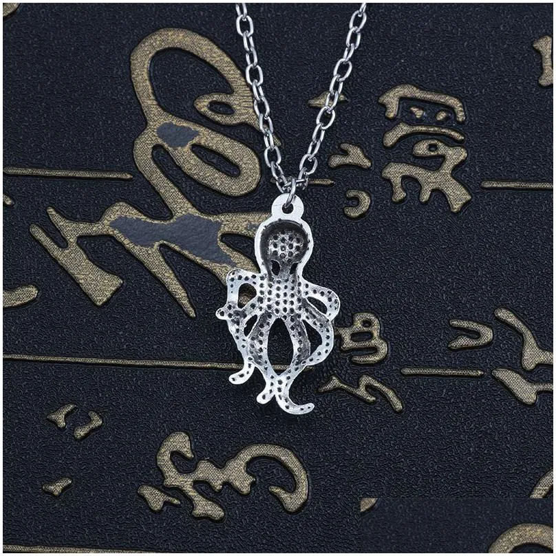 Pendant Necklaces Fashion 20Pcs/Lot Tibetan Sier Vintage Punk Retro Octopus Skeleton Charms Pendant Chain Sweater Necklace Jewelry Diy Dhx7X