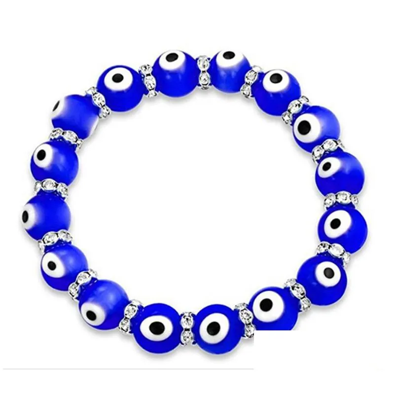 Charm Bracelets 20Pcs/Lot Glass Blue Evil Eye Crystal Beaded Bracelet Women Men Elastic Thread Stretch Greek Jewelry Jewelry Bracelets Dhhns