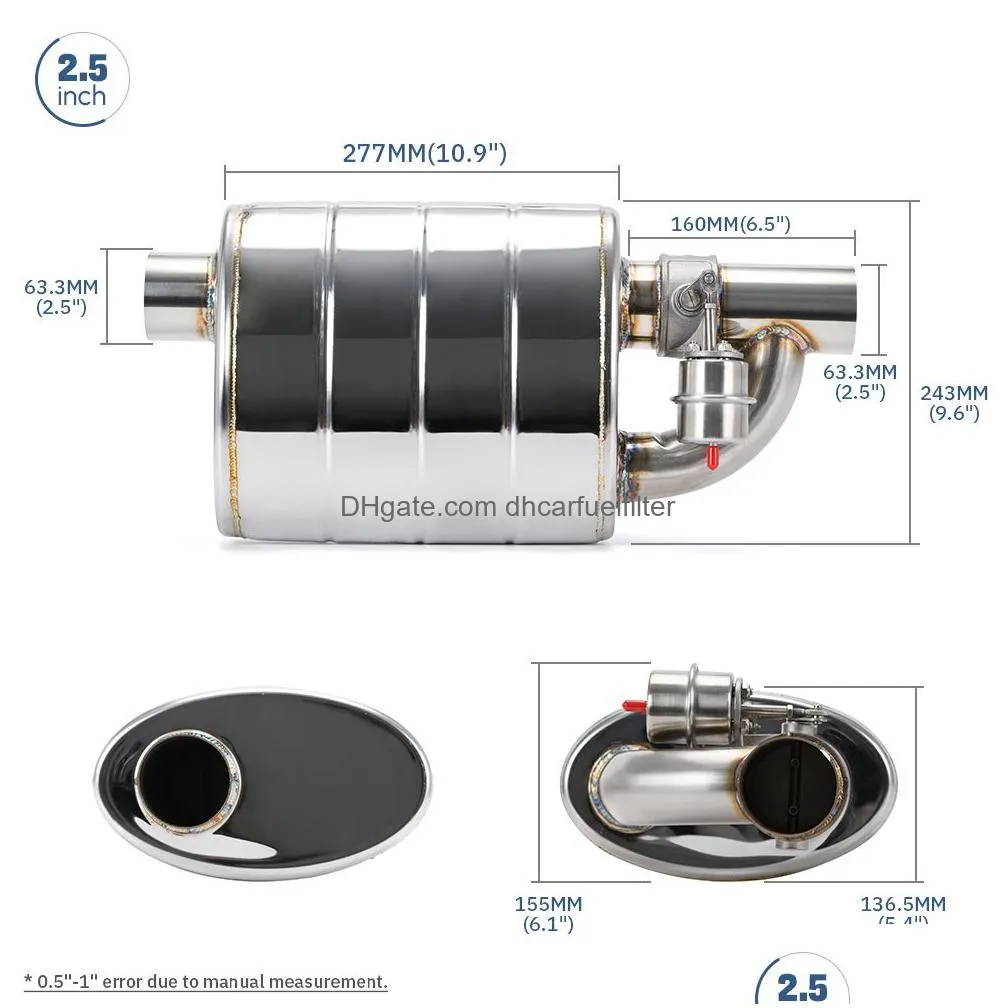 stainless steel single exhaust muffler 2.5 inch 3inch 3.5 slant outlet tip inlet weld on w/ different sounds/dump valve exhaust cutout