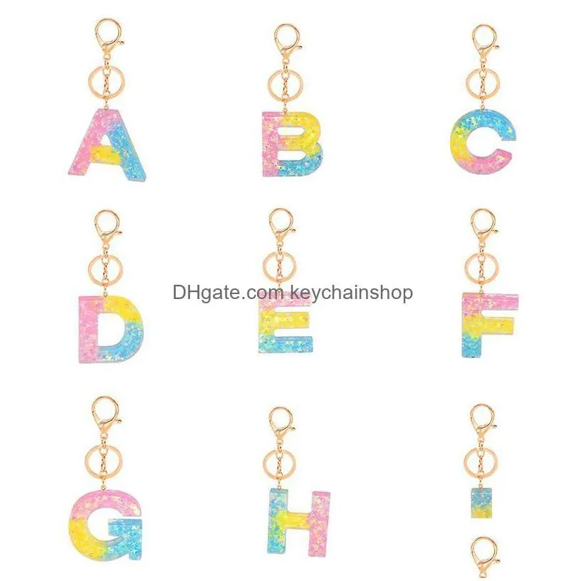 keychains lanyards az initial keyrings for women men acrylic letter three colors alphabet couple key ring chains bag charm accesso