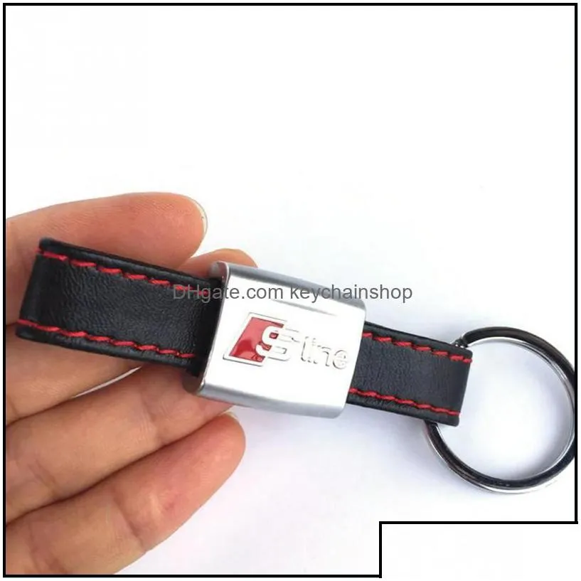 keychains fashion accessories sline keychain emblem badge sticker black  leather for 3 a4 a5 a6 a8 tt rs q5 q7 s keyring keyfob