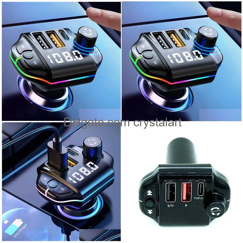 Fm Transmitter Car Bluetooth-Compatible A10 Colorf Atmosphere Light Bt 5.0 Charging Mp3 Player 