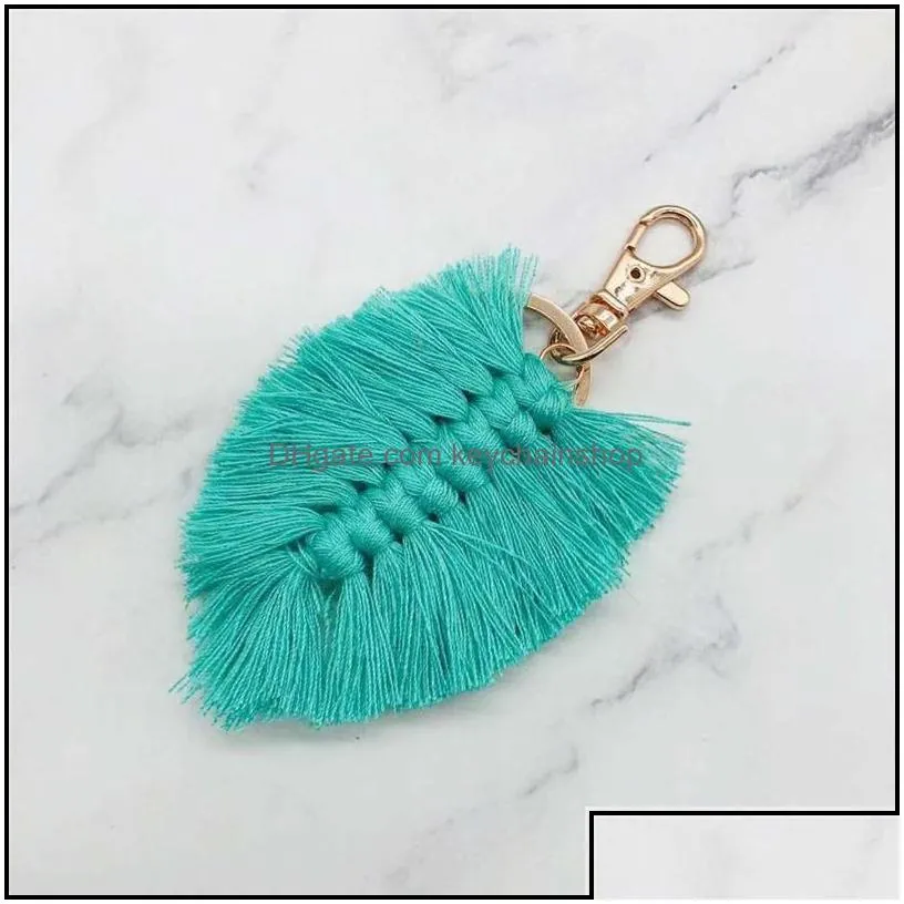 keychains fashion accessories leaf weaving rainbow for women boho handmade key holder keyring rame bag charm car hanging jewelry drop