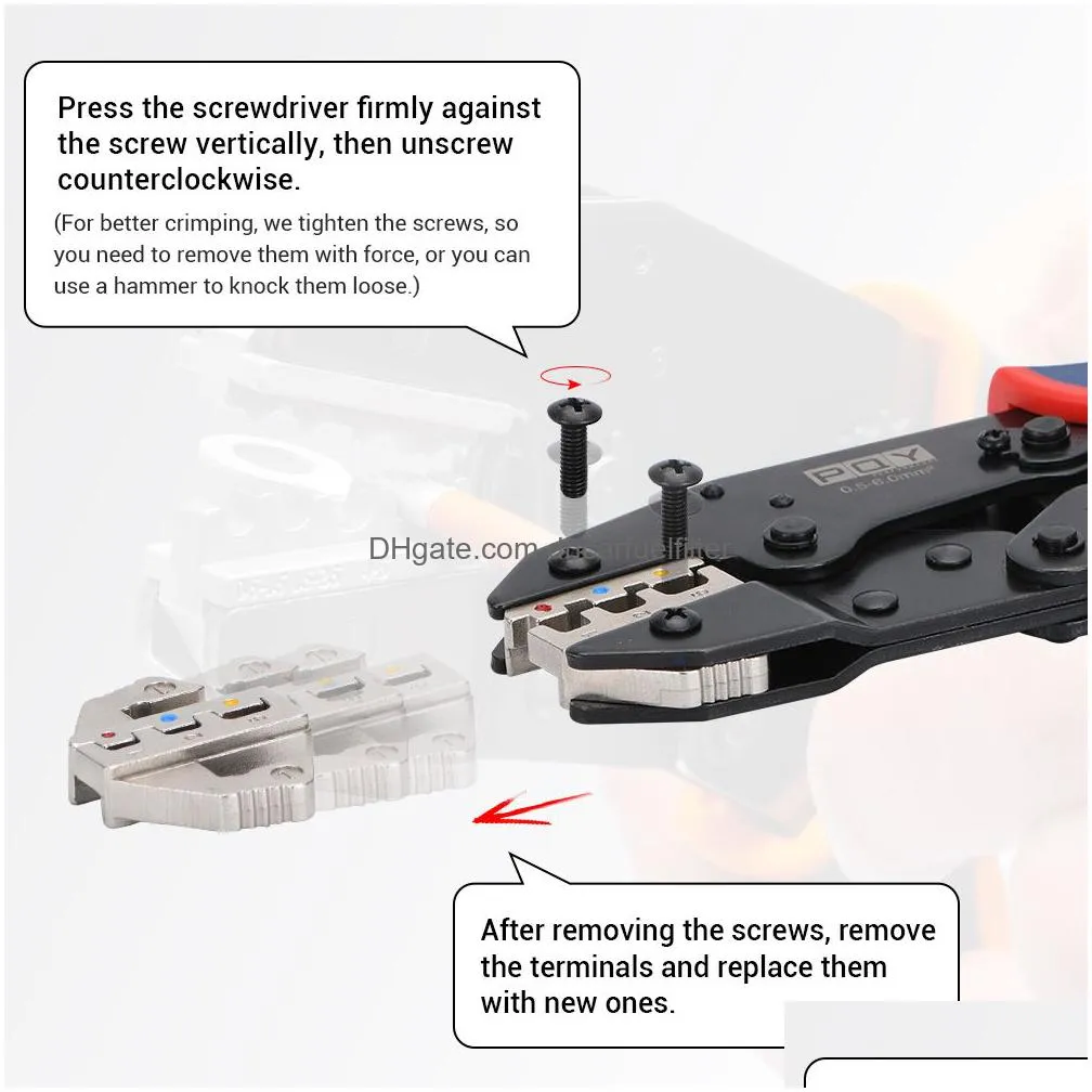 wire crimping tool set ratchet terminal crimper 4 pcs interchangeable dies fit for heat shrink connectors 0.5-6.0mmﾲ/ 20-10awg