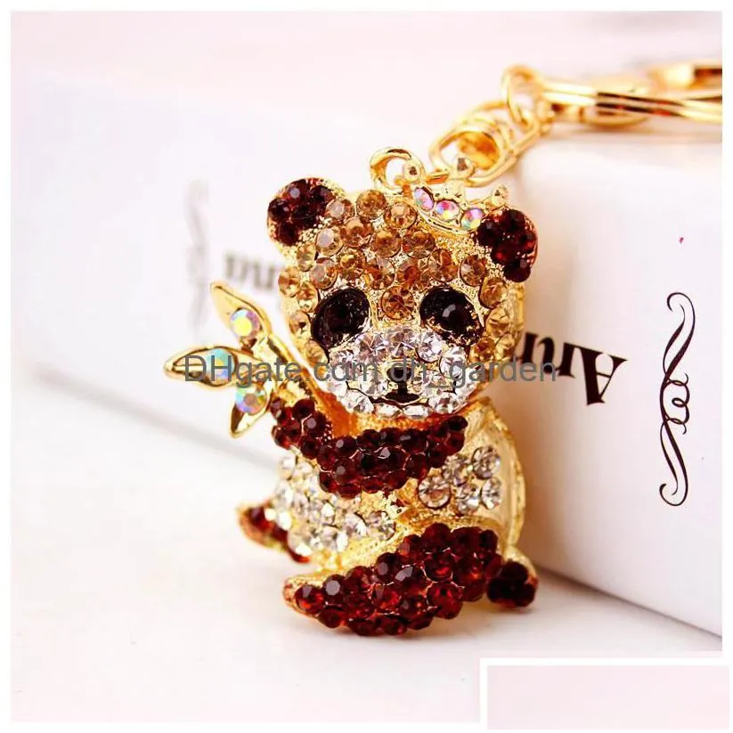 key rings creative cute rhinestone cartoon panda keychain sichuan nt metal pendant animal small gift drop delivery jewelry dhjyu