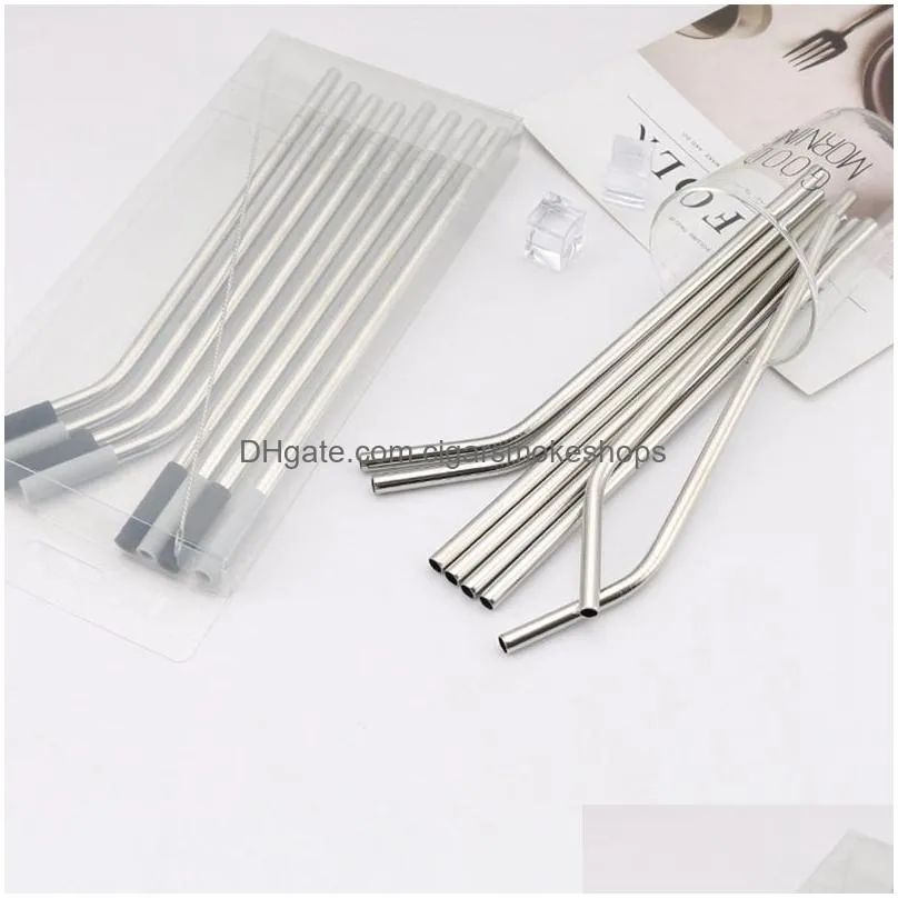 Drinking Straws Stainless Steel St With Sile Er Pvc Box Curved Straight Mixed Package Clean Brush Drinking Bar Home Sts Gift Home Gard Otsop