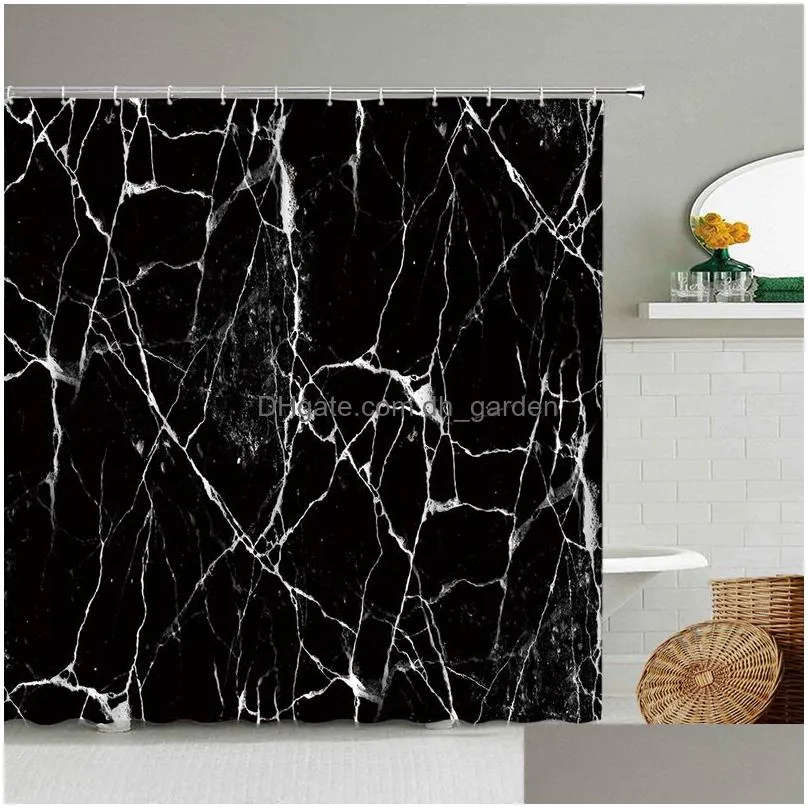 Shower Curtains Marble Striped Shower Curtain White Gray Gold Black Simple Design Bathroom Accessories Decorative Waterproof Dhgarden Dhkc5