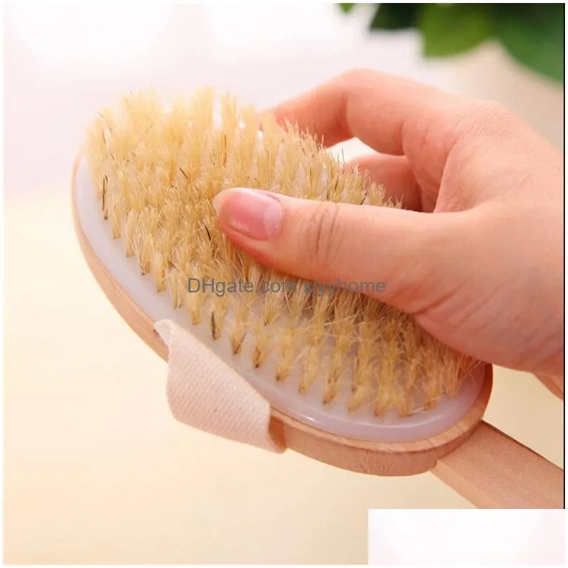 Bath Brushes, Sponges & Scrubbers Can Disassembled Bath Brush Natural Bristle Soft Fur Wooden Long Handle Cleaning Deep Clean Skin Hom Dhi5R