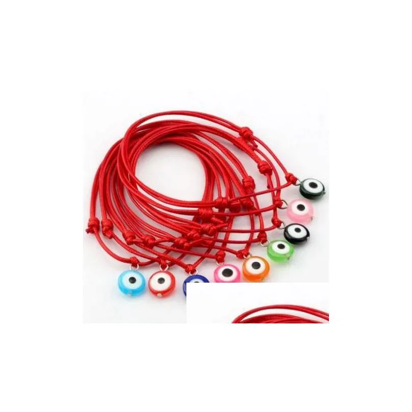 Charm Bracelets 100Pcs/Lot Red String Evil Eye Lucky Wax Cord Adjustable Bracelet Gift Diy Jewelry Bracelets Dh9Cr