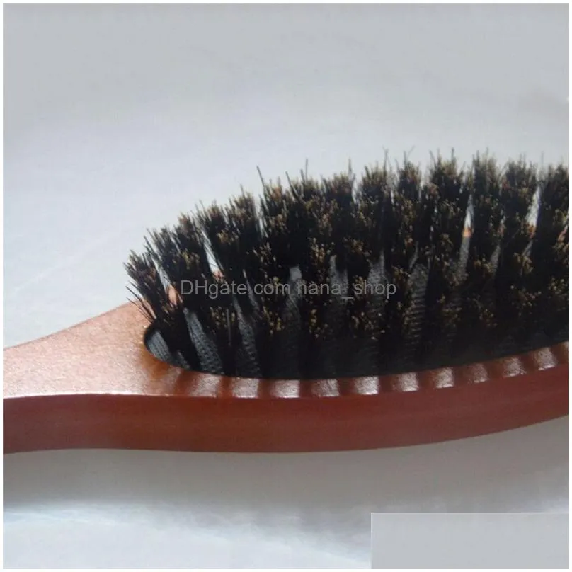 natural boar bristle hairbrush massage comb antistatic hair scalp paddle brush beech wooden handle hair brush styling tool for