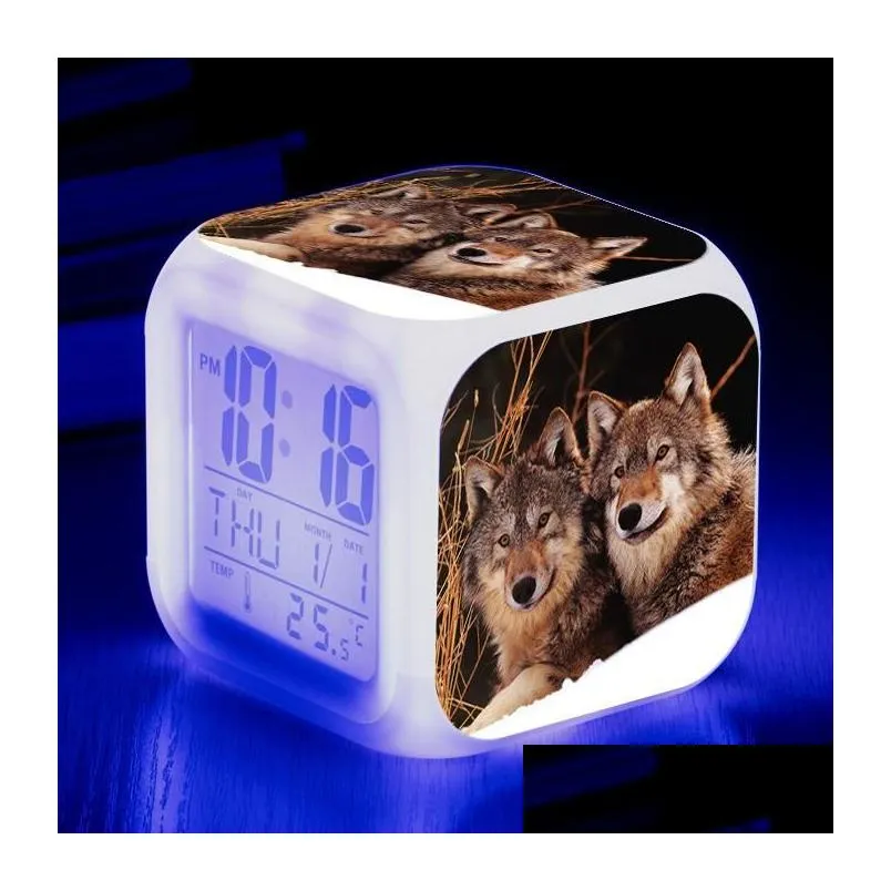 other clocks accessories wolf 3d print cartoon led clock digital animal electronic alarm for children adults gift