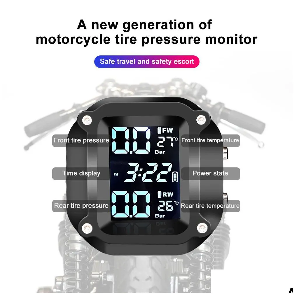 motorcycle tpms tire pressure monitoring system motor tyre lcd display alarm system