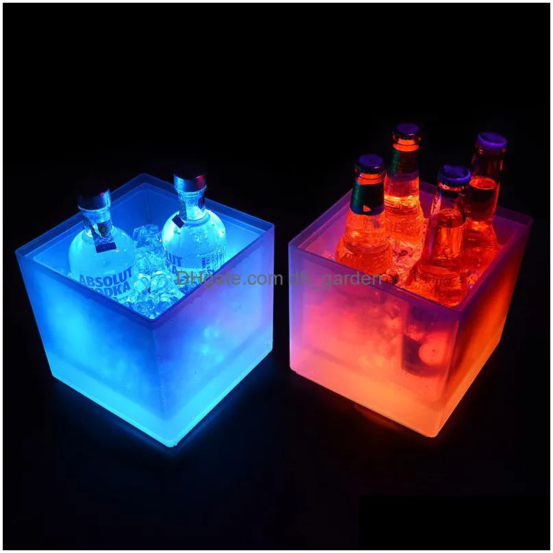 Ice Buckets And Coolers Ice Buckets And Coolers Led 3.5L Colorf Changing Cooler Double Layer Square Tray For Bar Beer Champa Dhgarden Dheg3