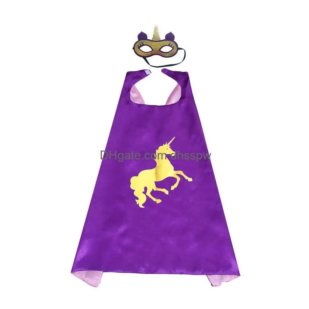 27inch double sided costumes cape for kids with felt mask satin carton dressing up cosplay capes party favors birthday gifts