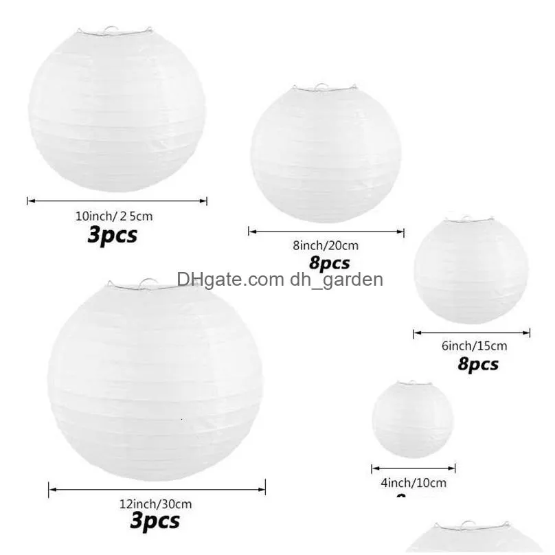 Other Event & Party Supplies Other Event Party Supplies 30Pcs White Paper Lantern Ball Hanging Round Handmade Lanterns For W Dhgarden Dh8J5