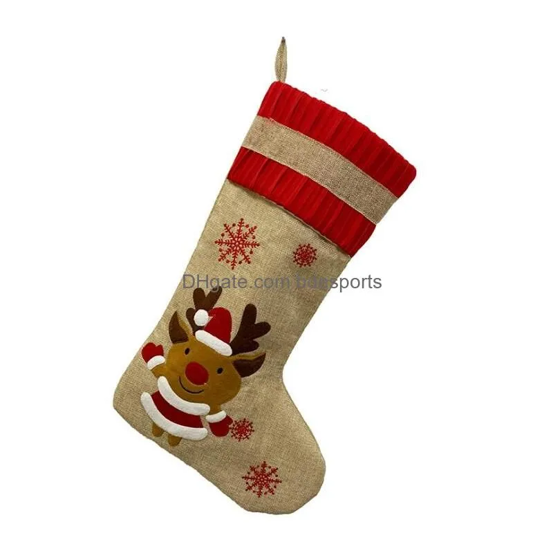 18.8inch big christmas stockings burlap canvas santa snowman reindeer cuff family pack stockings gift bags for xmas holiday party