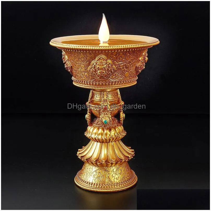 Candle Holders Rechargeable Candle Holder Tibetan Electronic Butter Lamp Buddhist Table Centerpiece Led Simated Flame Home D Dhgarden Dhezm