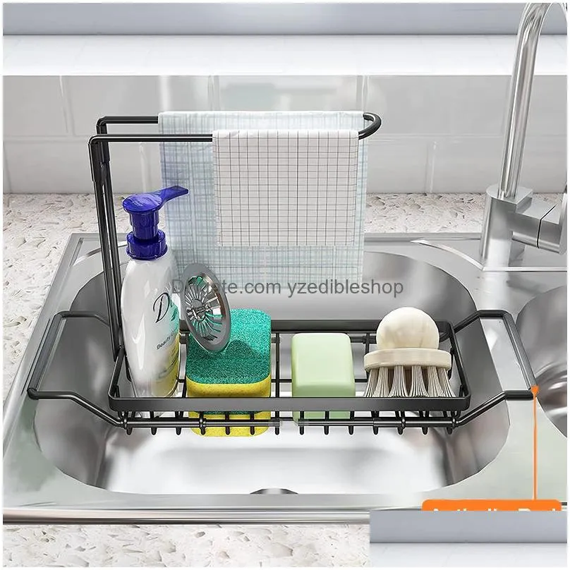 storage holders racks telescopic sink shelf stainless steel storage rack adjustable sink drain rack soap sponge rag storage holder kitchen organizer