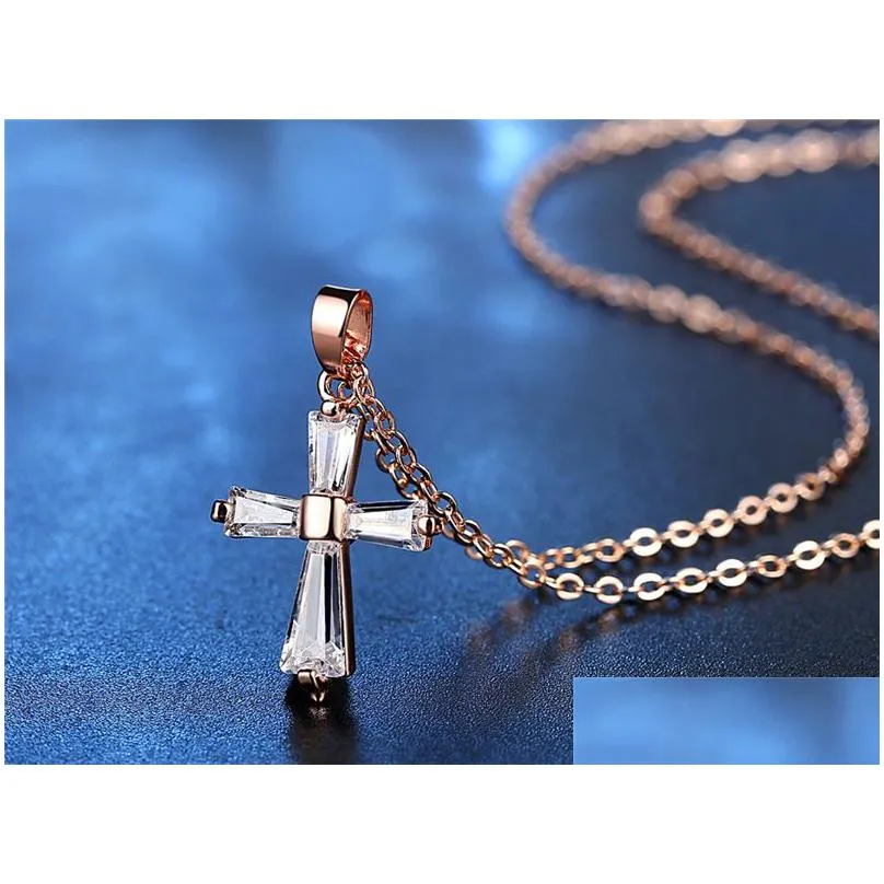 Pendant Necklaces Women Cross Pendant Choker Necklace Rose Gold Sier Rhinestone Crystal Charm Jewelry Fashion Woman Lady Clavicle Neck Dhpua