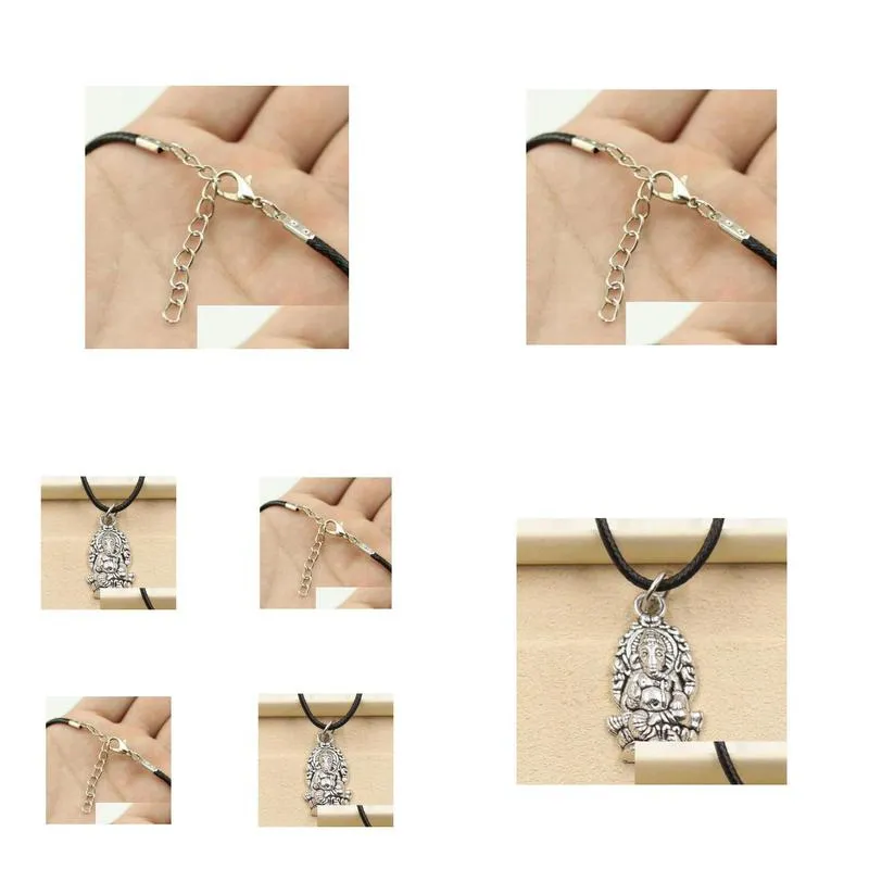 Pendant Necklaces Fashion 10Pcs/Lot Tibetan Sier Pendant Buddha Necklace Choker Charm Black Leather Cord Jewelry Necklaces Pendants Dhjme