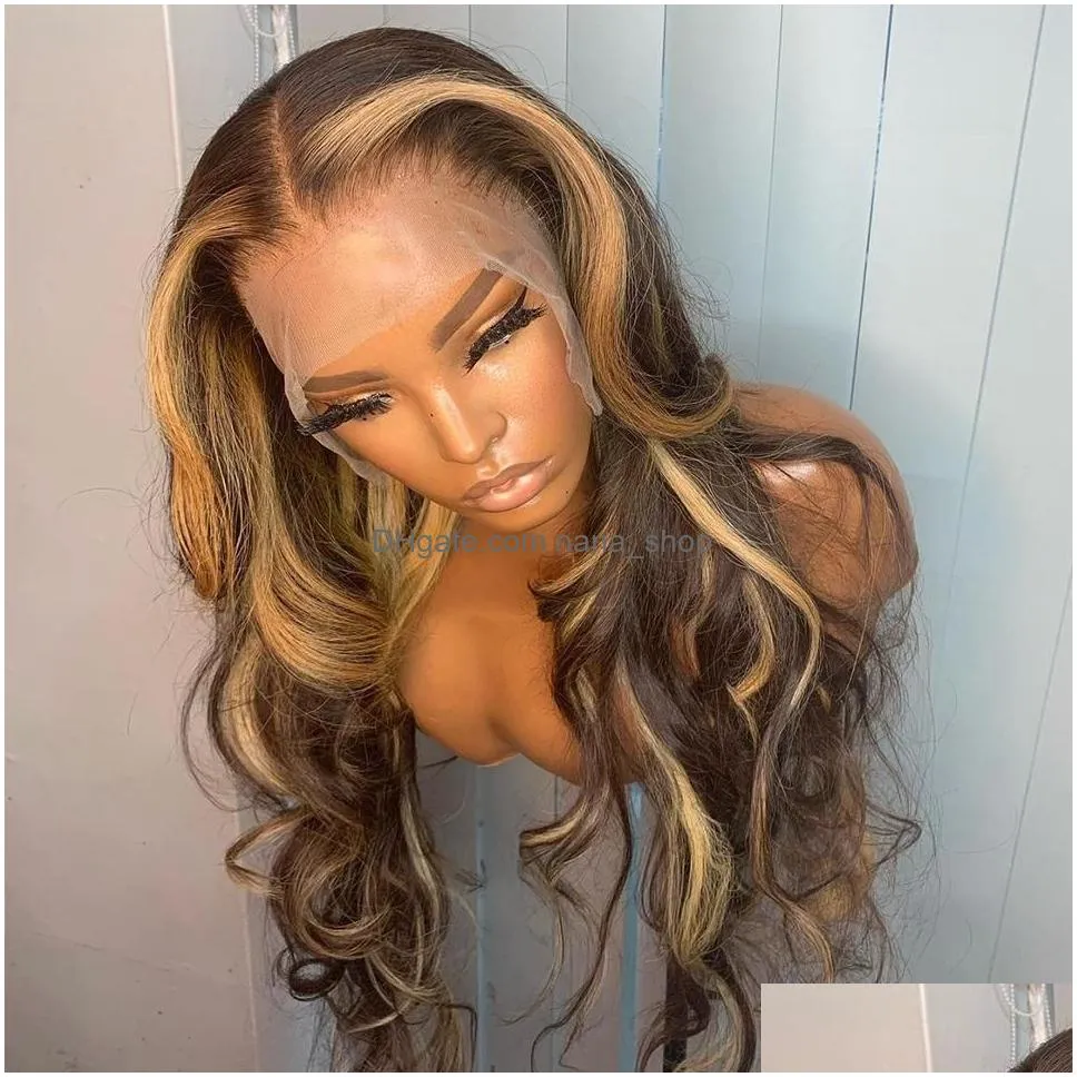 22inch body wave lace front wig hd frontal 30 inch 150 transparent highlight piano color brown blonde human hair wigs 13x4 fulll