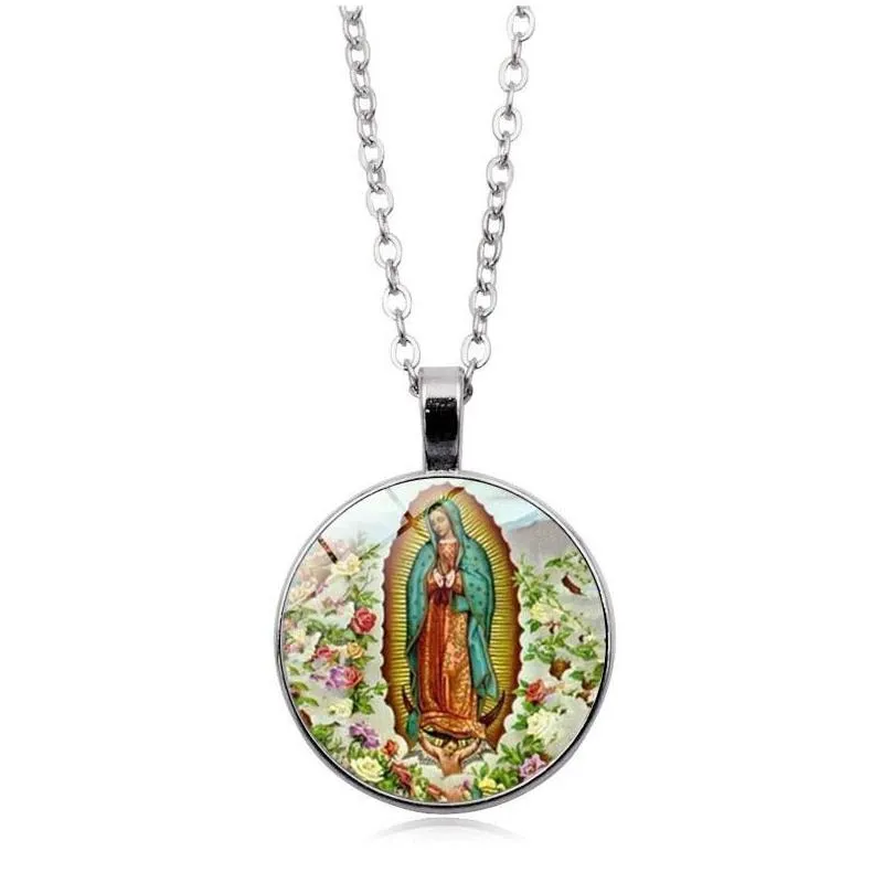 Pendant Necklaces Virgin Mary Pendants Necklaces Chain Vintage Bronze Fashion Lucky Color Women Christianity Jewelry Our Lady Goddess Dhgvz