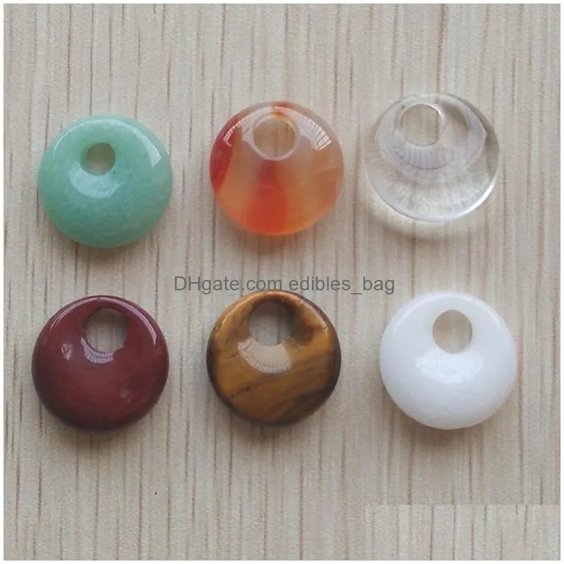 wholesale- 2016 high quality assorted natural stone gogo donut charms pendants beads 18mm for jewelry making wholesale 12pcs/lot