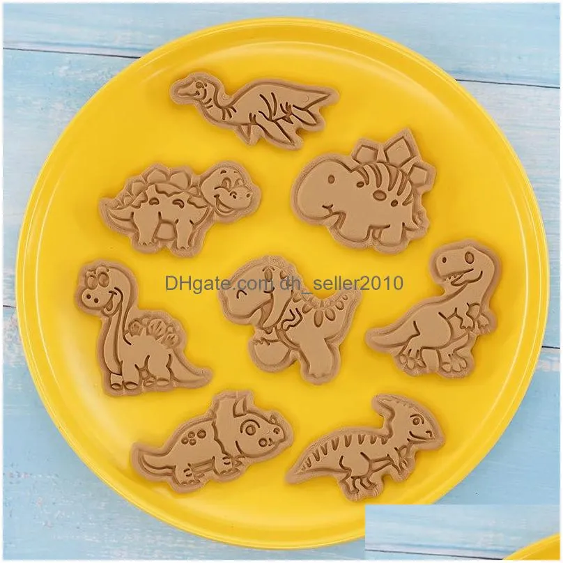 baking moulds 8pcsset cookie cutters animal dinosaur type stamp embosser for biscuit pastry bakeware  molds kitchen accessories