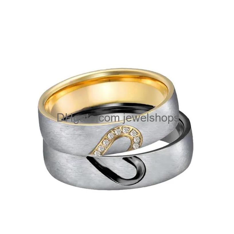 Wedding Rings Wedding Rings Love Heart For Men And Women Cubic Zirconia Jewelry Anniversary Golden Couples Ring Venlantines Day Jewelr Dh7Db
