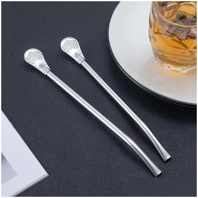 drinking straws teaspoon yerba mate party straw spoon long handle stainless steel 2pcs mixing bombilla filter for