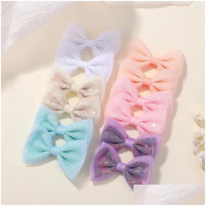 Hair Accessories Hair Accessories 2Pcs/Set Sequin Gauze Hairpins For Girls Bow Glitter Colorf Bowknot Hairgrips Baby Wholesale Baby, K Dhtai