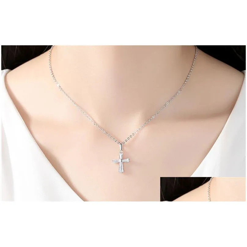 Pendant Necklaces Women Cross Pendant Choker Necklace Rose Gold Sier Rhinestone Crystal Charm Jewelry Fashion Woman Lady Clavicle Neck Dhpua