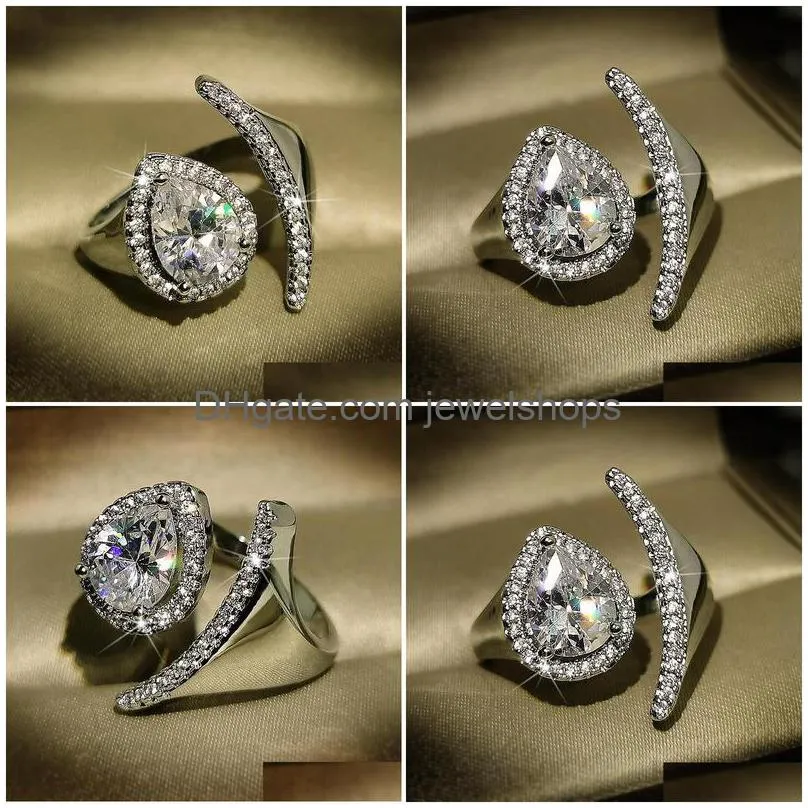 Cluster Rings Cluster Rings 14K White Gold 2 S Diamond Ring For Women Fine Anillos De Bizuteria Bijoux Femme With Cushion Zirconia Gem Dhjwm