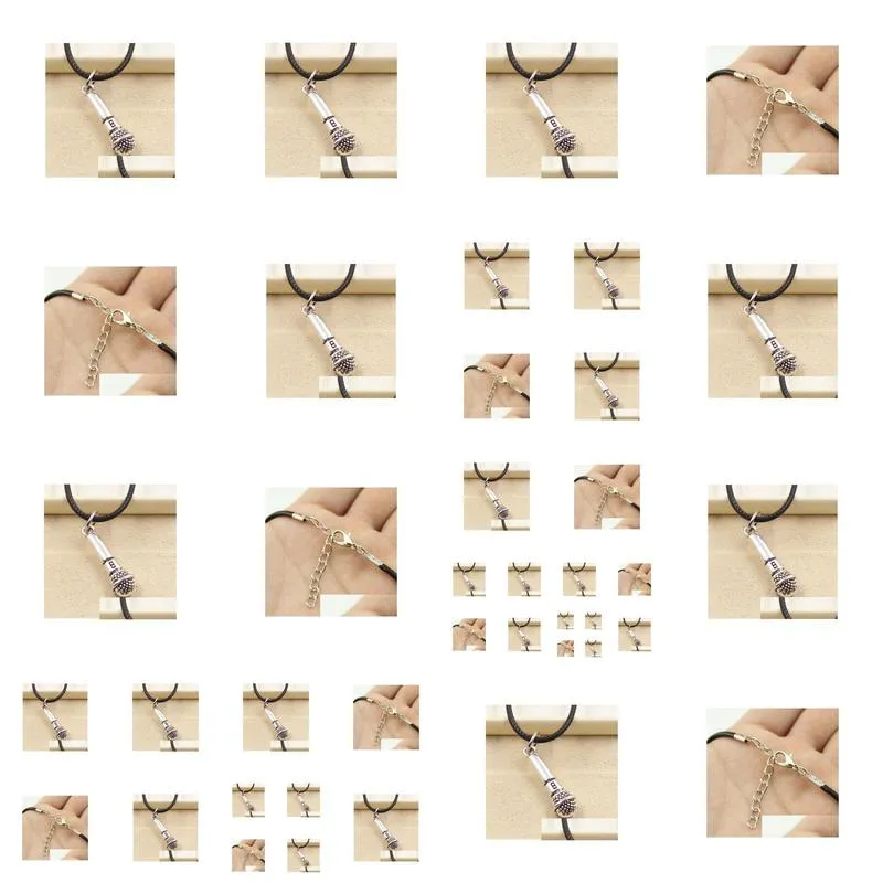 Pendant Necklaces Sell 20Pcs/Lot Tibetan Sier Microphone Necklace Choker Charms Pendant Black Leather Jewelry Necklaces Pendants Dhgbx