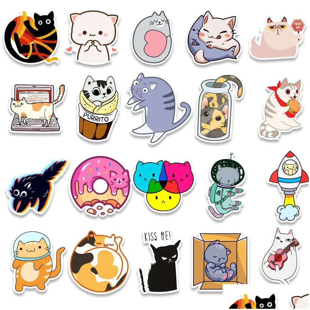  waterproof 10/30/50pcs kawaii cats animal graffiti stickers cartoon decals motorcycle luggage guitar skateboard kid gift sticker car