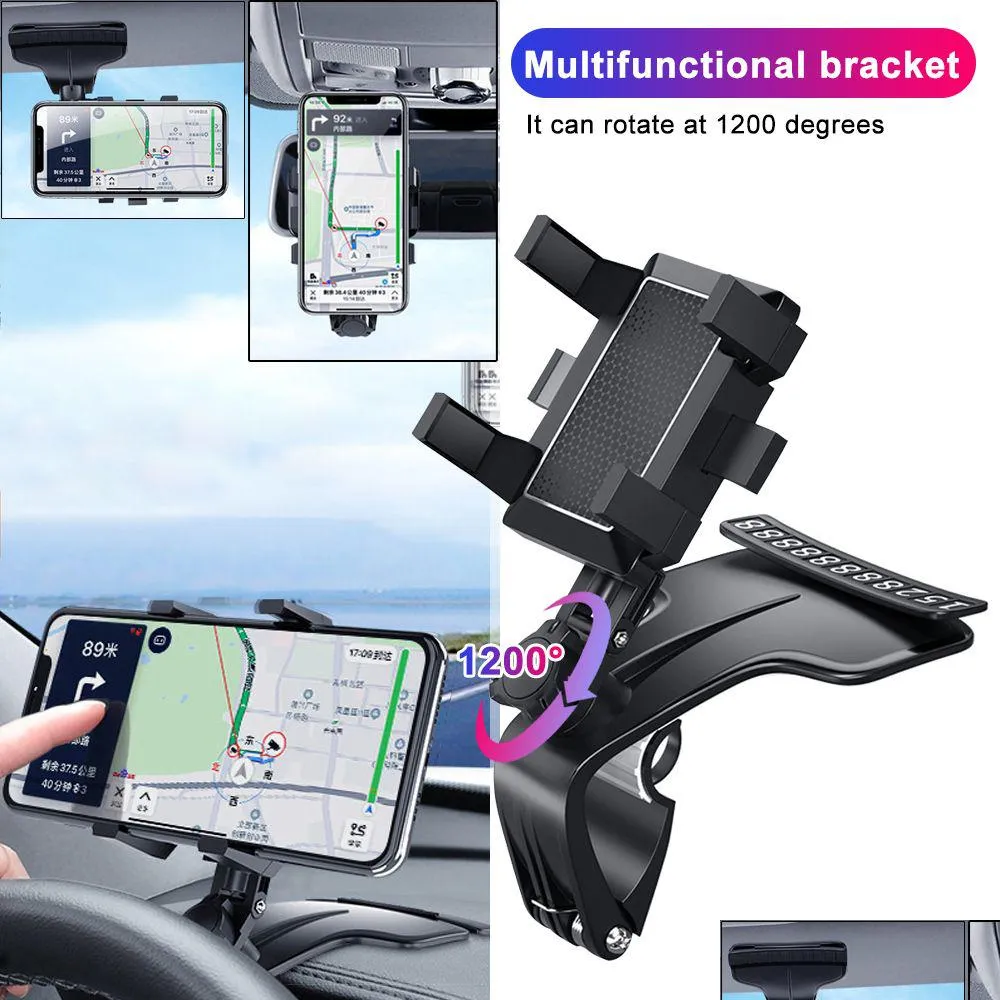 car multifunctional mobile phone bracket 360 degree sun visor mirror dashboard mount gps stand phone holder parking card