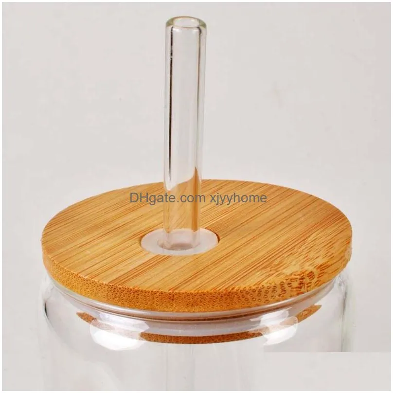 Drinkware Lid Factory Bamboo Cup Lid 70Mm 65Mm Reusable Wooden Mason Jar Lids With St Hole And Sile Vae Delivery Home Garden Kitchen, Dhavf