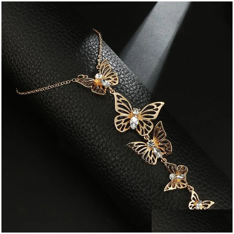 Pendant Necklaces Personalized Crystal Butterfly Necklace Gold Sier Hallow Sweater Chain For Girls Fashion Women Necklaces Animals Jew Dh2U6